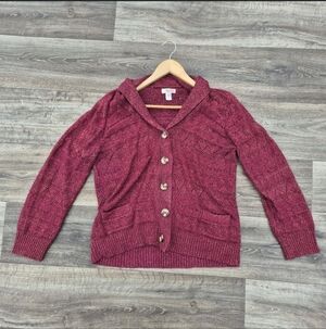 Shimmer Grandama Granny Cottage Core Red Cardigan Sweater Route 66 Women's XL